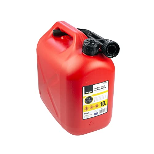 Benzinkanister - 10 Liter - aus Polyethylen - Kraftstoffkanister für Treibstoff aller Art - mit Ausgießer - UN Zulassung - Modell B10ECO - Bikain