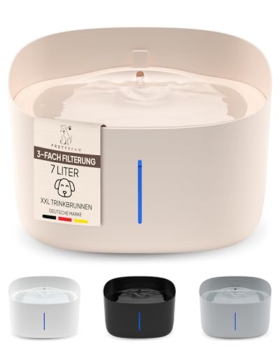 Pretty PAW® Trinkbrunnen für Hunde I Super leiser Hunde Trinkbrunnen mit 7 Liter Wassertank I BPA-freier Hundebrunnen mit Filter & LED I Leicht zu reinigender Dog Wasserspender