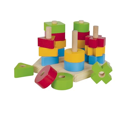 Eichhorn 100002087 Steckplatte, 21-teilig, Buchenholz, 5 verschiedene Stecksymbole, 20 Steckteile, für Kinder ab 12 Monaten, Größe: 18 x 10 cm