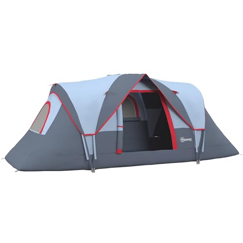 Outsunny Campingzelt für 5-6 Personen stabil wasserdicht Familienzelt mit Eingang Fenster Packtasche, Zelt mit 3000mm Wassersäule Tunnelzelt für Camping Reise Garten, Hellgrau