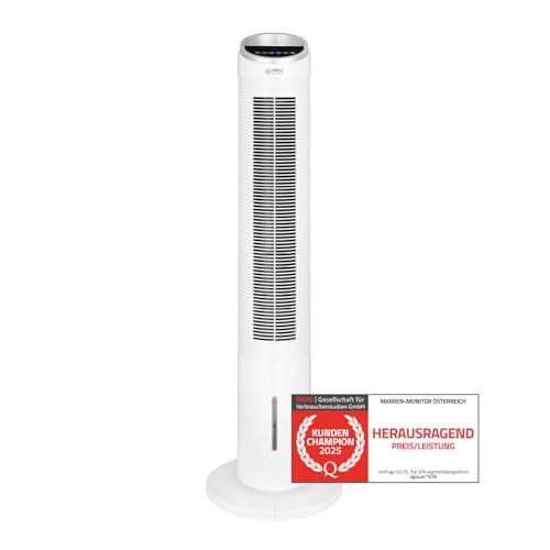 TZS Turmventilator mit Wasserkühlung & Fernbedienung | 102 cm großer & sehr leiser Luftkühler | 80° Oszillation inkl. Timer Funktion & 3 Stufen | Standventilator mit Display-Touch-Sensor - weiß