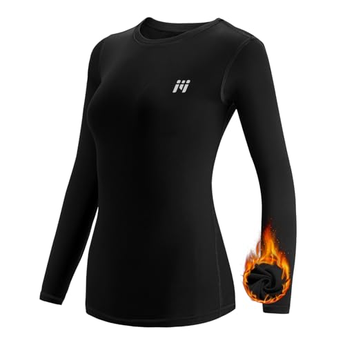 MEETWEE Thermounterwäsche Oberteile Damen, Thermoshirt Langarm Kompressionsshirt Funktionsshirt Atmungsaktiv Thermounterhemd Sportshirt für Running Fitness Gym
