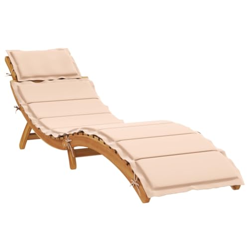 Myheimly Akazienholz Massiv Sonnenliege mit Auflage Klappbar Gartenliege Liegestuhl Holzliege Liege Gartenmöbel Saunaliege Strandliege Beige