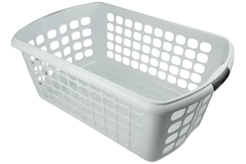 HRB Wäschekorb Plastik (weiß), 50L Wäsche Box Volumen, Wäschesammler mit 59,5 x 39 x 24 cm Außenmaß, Wäsche Sortierer groß, Aufbewahrungskorb
