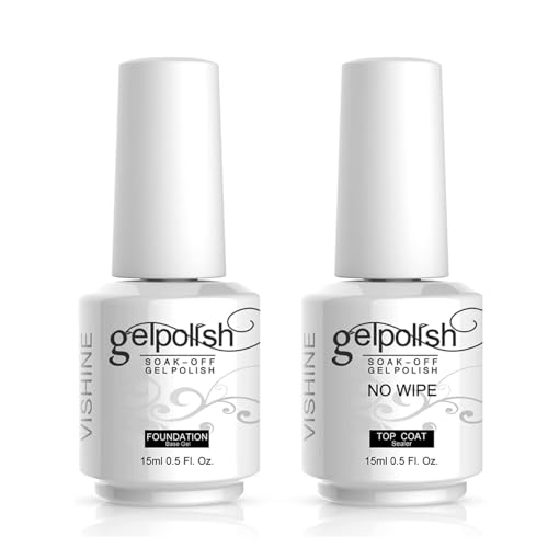 Vishine 15ml Base Coat No Wipe Top Coat Set, Gellack UV LED Gel Nagellck, Unterlack und Überlack Nägel Maniküre Kit 2pcs