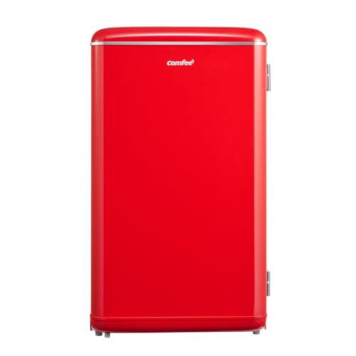 Comfee' RCD93RE2EURT(E) Kleiner Kühler, 93 Liter, Retro-Design, Mini-Fridge-Table, verstellbare Thermostat, Silent, geeignet für Zuhause, Büro und Hotel, Rot