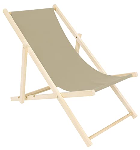 spec-wood Liege - Liegestuhl klappbar - Holzliegestuhl - RelaxLiege - Camping Stuhl - GartenLiege - wetterfest SonnenLiege - klappbar 119 cm x 58 cm Farbe Beige - Klappstuhl Holz