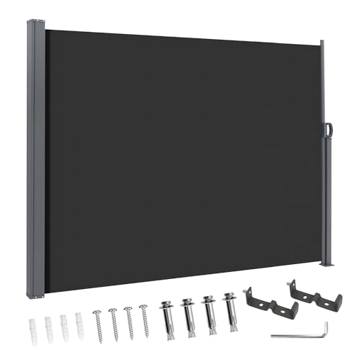 BelleMax Seitenmarkise ausziehbar, breiter 20 cm, 180 x 300+20 cm, Wandmakise Sichtschutz Sonnenschutz Windschutz, Seitenrollo für Terrasse, Garten, Seitenmarkis Dunkelgrau