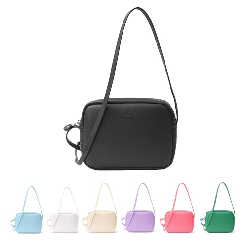 Tonny Black Mini Urban Komfort Umhängetasche Damen, Crossbody Bag, Handtasche, Verstellbarer Dünner Gurt, PU Vegan Leder, 15 x 20 x 5 cm (Schwarz)