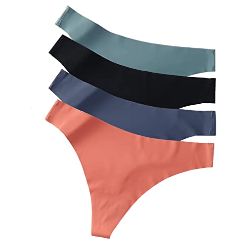 Qrity 4 Stück Frauen Nahtlose String Slips, Damen Nahtlose Höschen, Damen EIS Seide Unterwäsche, Frauen Niedrige Taille Weich Unterhosen -M