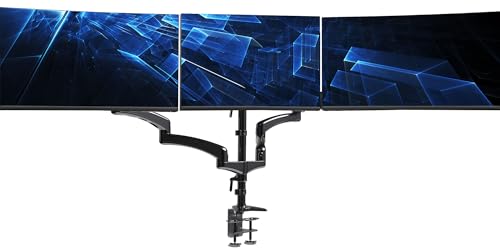 VIVO Dreifache pneumatische Monitorhalterung für 3 Bildschirme bis zu 32 Zoll, voll verstellbar, robuster Schreibtischständer mit C-Klemmentülle, Schwarz, STAND-V300G