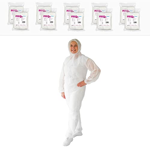 ARNOMED® Schutzanzug Einweg XL [10 STÜCK] - Einwegoverall - Einweganzug - Einweg Maleranzug & Lackieranzug - Staubschutzanzug, Maleroverall & Asbest Glaswolle Schutzanzug - Einmalanzug Weiß
