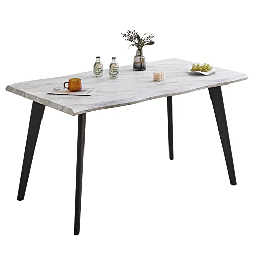 CLIPOP Esszimmertisch 140x80 cm, Weißer Marmor Effekt Küchentisch mit schwarzen Metallbeinen, 4-Sitzer Esstisch für Küche, Restaurants, Esszimmer