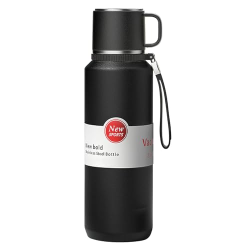XUDREZ Edelstahl Thermosflasche mit Schichtfilter, Thermoskanne heiße und kalte Getränke - Hält 24 Stunden - Auslaufsichere vakuumisolierte Flaschen mit Becher für Kaffee Arbeit Milch (Schwarz, 1L)
