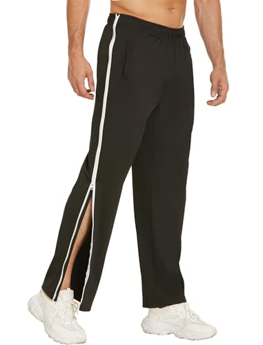 PINSPARK Jogginghose Herren Lange Atmungsaktiv Sporthose Yogahose Freizeithose Seitlicher Reißverschluss Split Hose mit Tachen Schwarz XL