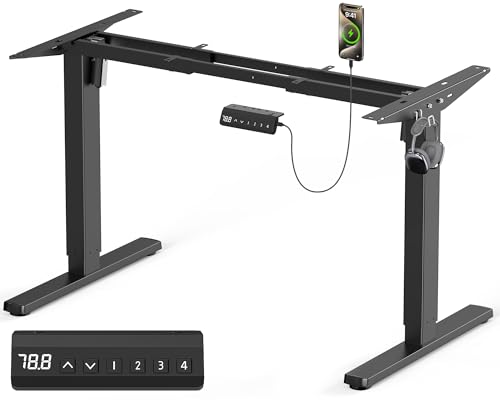 VOSATRON Höhenverstellbarer Schreibtisch Elektrisch Tischgestell mit 2 Starken Motoren, Höhenverstellbar Schreibtisch Gestell mit USB-C-Anschluss, Antikollisionsfunktio und Memory-Steuerung, Schwarz