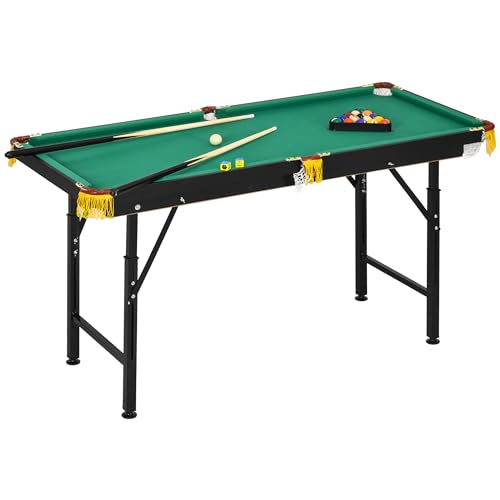 SPORTNOW Billardtisch 4,6ft klappbar 140 x 63 x 55-75 cm Tischbillard mit Zubehör, Dreieck, 2 Queues, 16 Kugeln für Jugend, Erwachsene, Stahl, Grün