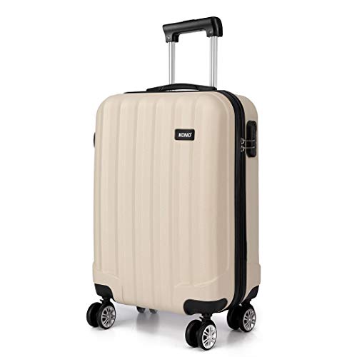 KONO Handgepäck Koffer Trolley ABS Leicht Kabinenkoffer Reisekoffer mit 4 Rollen und Zahlenschloss, 55x35x20cm, 32 Liter, Beige