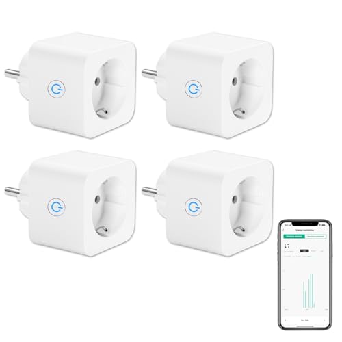 ANTELA WLAN Smart Steckdose 16A Stromverbrauch Messen kompatibel mit Alexa/Google Home, Kinderschutz, Smart Life APP, 2,4GHz, 3680W, 4PCs