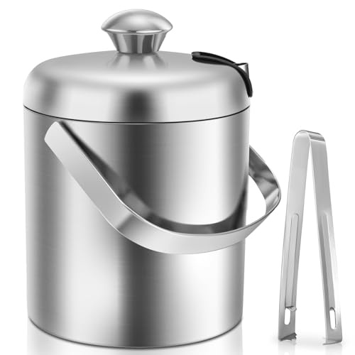 Sailnovo 4198-0904-07 Double bac à glaçons en acier inoxydable avec couvercle et pince, seau à glace isotherme, Edelstahl