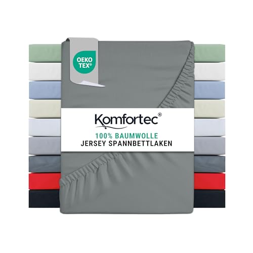 Komfortec Jersey Spannbettlaken 140x200 cm, 100% Baumwolle, Grau