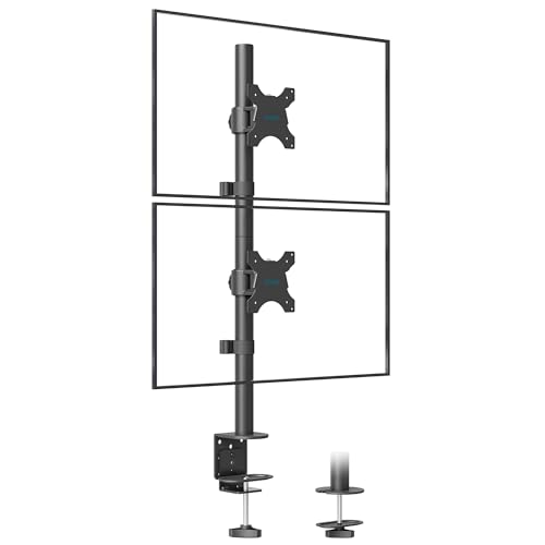 BONTEC Desktop-Montagearm für Zwei Monitore, vertikaler Bildschirmständer für 13-34 Zoll Monitore, höhenverstellbar, drehbar, max. 10kg pro Monitor, mit Kabelmanagement und C-Klemme/Grommet-Basis