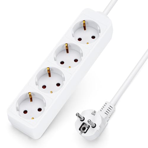 Aigostar Steckdosenleiste 4-Fach Tischsteckdose Kindersicherung 1'5m Kabel, Weiß