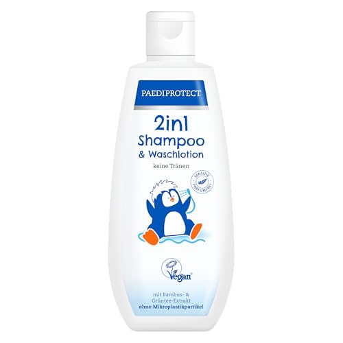 PAEDIPROTECT 2in1 Shampoo & Waschlotion für Babys & Kinder 200 ml, sanfte Reinigung & Haar ohne Parfüm & Mikroplastik, Duschgel spendet Feuchtigkeit für trockene, sensible Haut auch Erwachsene