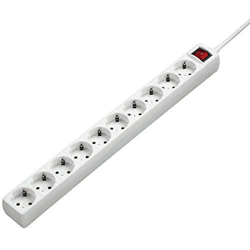 Hama 10-Fach Steckdosenleiste mit Schalter (3m Kabellänge, max. 3500W) Mehrfachsteckdose XXL Steckerleiste weiß
