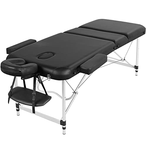Yaheetech Mobile Massageliege 3 Zonen Massagebett Massagetisch 70cm Breit Höhenverstellbar Therapieliege Aluminium-Füßen mit Kopfstütze und Tragetasche bis 250kg belastbar