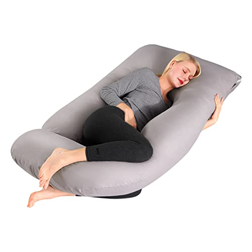Lannvan Schwangerschaftskissen, J-förmiges Seitenschläferkissen zum Schlafen, Stillkissen XXL, 3KG Body Pillow Pregnancy Pillow mit Abnehmbarem und Waschbarem Bezug aus 100% Baumwolle, 145x70cm(Grau)