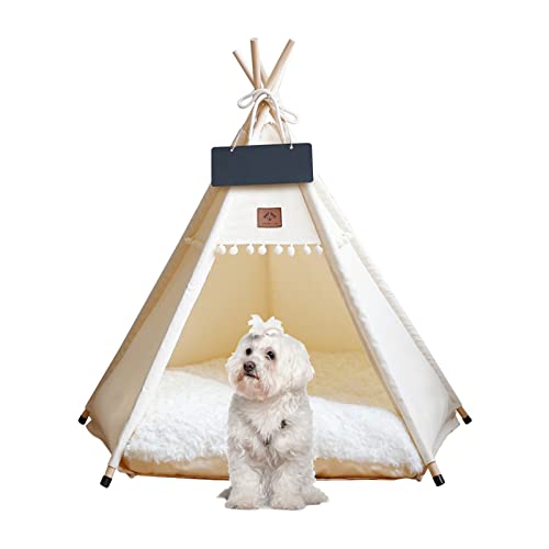 Vinnykud Tipi Zelt für Haustiere mit doppelseitigem Kissen Haustierzelt für Hunde/Katzen Haustierhütte Abnehmbar und Waschbar Hundehaus für Meerschweinchen Kaninchen Hamster Kätzchen
