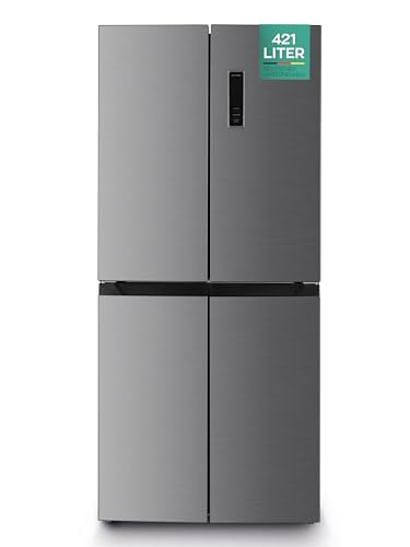 Heinrich´s Cross Door Kühlschrank, Kühlgefrierkombination mit 421L Gesamtvolumen, inkl. Total-No-Frost Funktion, 150L Gefriervolumen, LED Beleuchtung, Multi-Airflow und Fresh Converter System, Inox