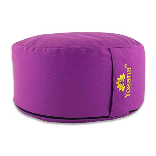 Yosana Yogakissen Meditationskissen, rund, mit Bio-Dinkelfüllung aus Deutschland - Yoga Kissen mit 17cm Sitzhöhe & 35cm Durchmesser, Sitzkissen Boden mit waschbarem Biobaumwolle Bezug und Tragegriff