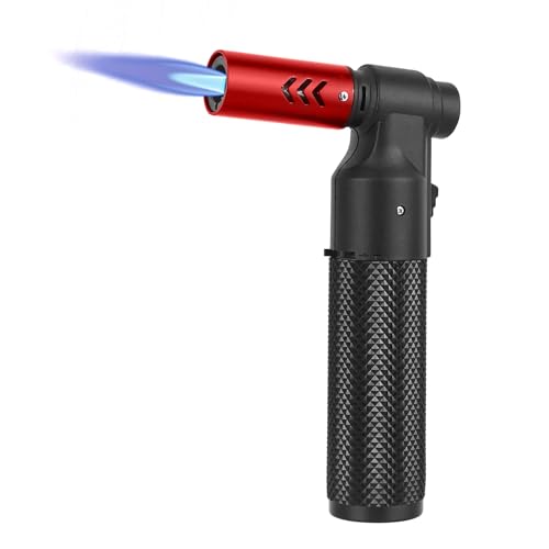 CTDMJ® Küchenbrenner, Butan-Fackel, Feuerzeug, große Jet-Flamme, nachfüllbar, tragbar, Butan-Fackel, verstellbar, Mini-Lötlampe für Camping, Backen, kulinarisches Löten, Kochen, Schweißen, Rot