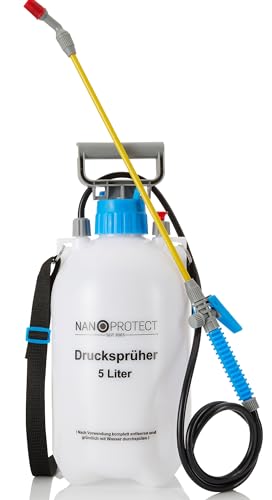 Nanoprotect Drucksprüher 5 L | Universelle Sprühflasche für Essigsäure, Wasser, Dünger und mehr | Mit Schlauch, Tragegurt und Verstellbarer Düse aus Kunststoff Weiß, Gelb, Grün