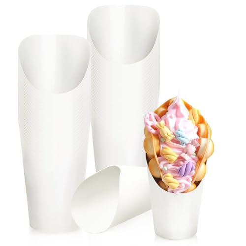 Bubble Waffeleisen Tüten, 50 Stück Kraftpapierbecher Pommes Tüten 12OZ Pommesbecher, Pommestüte, Snacktüten, Pappbecher mit Schrägem Mund für Alle Arten Von Partys