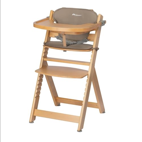 Bebeconfort Timba + Sitzkissen, Kinderhochstuhl Mitwachsend, 6 Monate - 10 Jahre, bis 30 kg, Hochstuhl Baby, Abnehmbares Tablett, Verstellbarer Sitz/Fußstütze, für Timba Baby, Naturholz + Beige