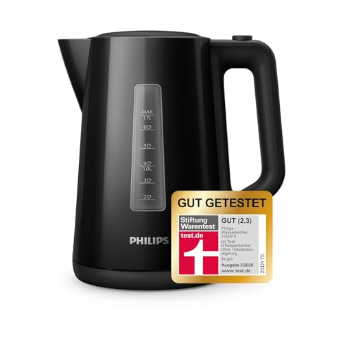 Philips Wasserkocher – 1.7 L Fassungsvermögen mit Kontrollanzeige, Pirouettenbasis, schwarz (HD9318/20)