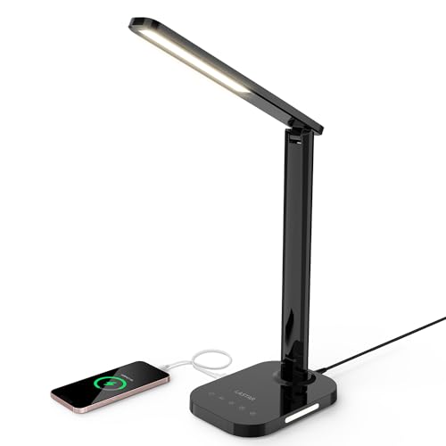 LASTAR Schreibtischlampe Dimmbare 12W LED-Nachttischlampe mit USB-Ladeanschluss, 5 Farbmodi, 5 Helligkeitsstufen, 1-Timer, Nachtlicht, Memory-Funktion, Tischlampe (Netzteil im Lieferumfang