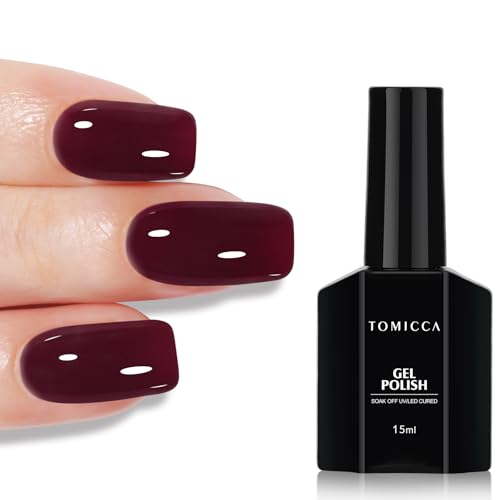 TOMICCA Gel Nagellack Dunkelrot, 15ml UV Nagellack Kirschenrot Soak Off Gellack Nagelkunst Maniküre DIY UV Nagellack Geschenke