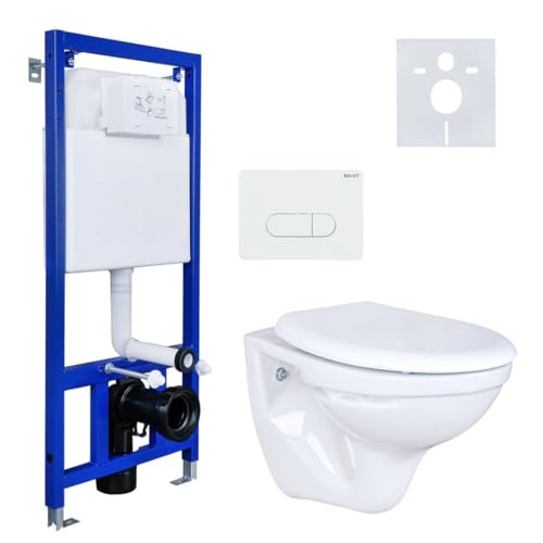 Belvit Wand Hänge WC Abgang Wand + Deckel + Vorwandelement + Schallschutz + Betätigungsplatte Komplettset