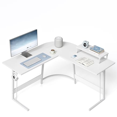 Cubiker Gaming Tisch 120x120x75cm, Schreibtisch mit Monitorständer, Eckschreibtisch, Gaming Schreibtisch L Form, Computertisch, Weiß
