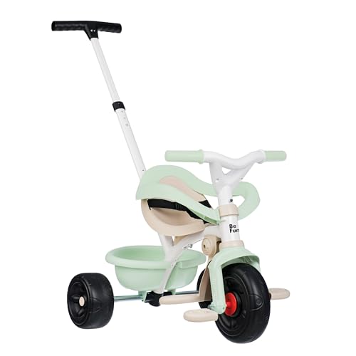 Smoby - Be Fun Komfort Grün - Fahrzeug für Kinder ab 10 Monate - Mitwachsend - Schubstange mit Einkaufsbeutel