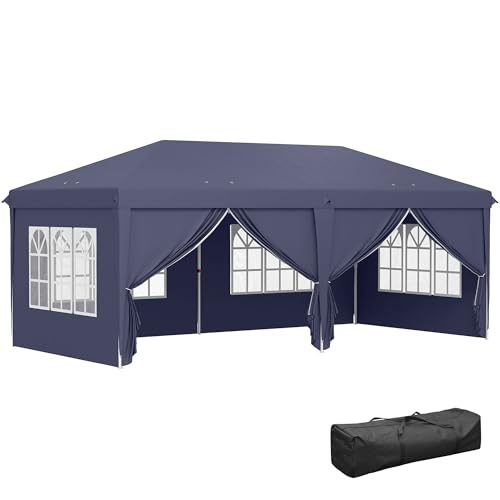 Outsunny Pavillon 6x3 m Stabil Winterfest Gartenpavillon, Partyzelt mit Seitenteilen Fenster, Tür, Tasche Gartenzelt Festzelt für Camping Garten Festival, Blau