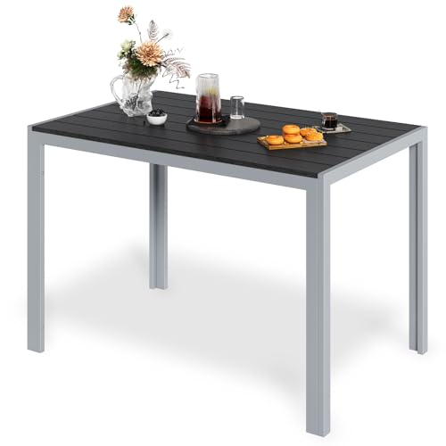 LIFERUN Gartentisch Aluminium, 110x70cm WPC Balkontisch Wetterfest, Rechteckiger Terrassentisch, Esstisch Outdoor, Hitze- und Wetterbeständig, rutschfest, Brettbreite 9cm, Silber