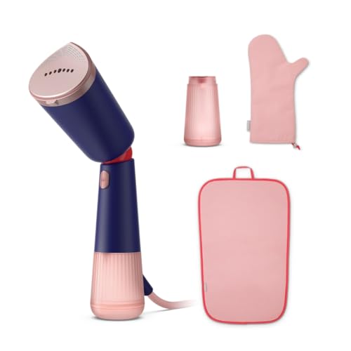 Philips Dampfglätter 5000-Serie – 35 Sekunden Aufheizen, kontinuierlicher Dampf, zwei Wassertanks, Eco-Modus, verstellbarer Kopf, Metallplatte, Handschuh, Beutel & StyleMat, Marineblau (STH5030/20)