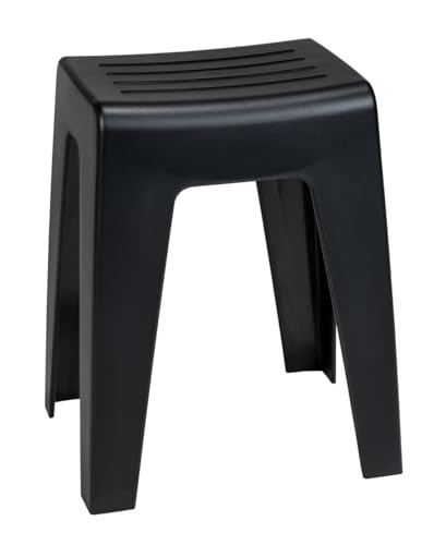 WENKO Badhocker Kumba, hochwertiger Hocker in modernem Design aus Kunststoff in schwerer Qualität, Sitzhocker belastbar bis 120 kg, ideal für Badezimmer & Gäste-WC (B x H x T) 38 x 47 x 32 cm, Schwarz