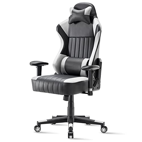 Farini 150kg Gaming-Stuhl, Kunstleder, 2D-Armlehnen, höhenverstellbar, 155° Rückenlehne, Schreibtischstuhl, Gaskolben, Klasse 3, bis 150 kg, Weiß, Einheitsgröße