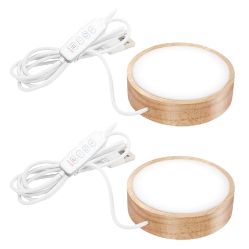 HOSPAOP LED Untersetzer Sockel aus Holz - 2er Set, 3 Farben, Dimmbarer Leuchtsockel, Leuchtende Dekorativer LED Base Ständer für Kristalle Glas, 3d Glasfoto, 10cm